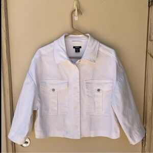 DKNY White 2 Cargo Pocket Snap Boxy Cropped Jacket Size M